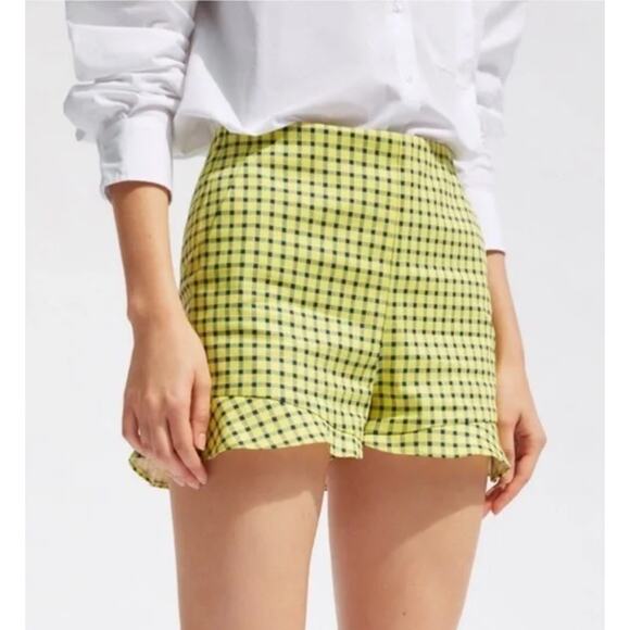 ZARA High-Waisted Shorts – Yellow Checkered Cotton Blend - Size Medium - Picture 1 of 5
